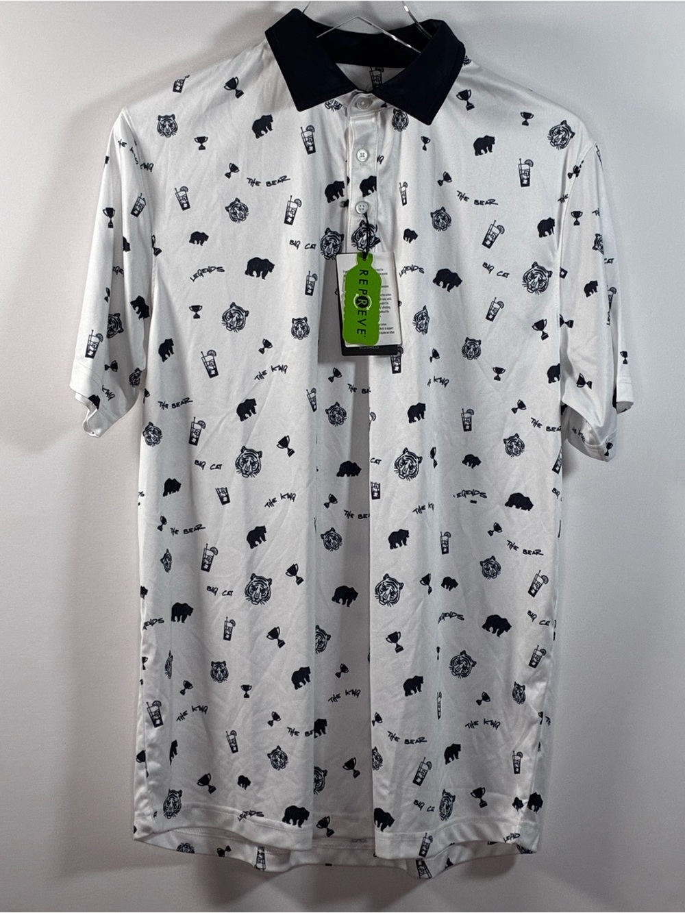Swannies Golf Polo with Navy Collar and Graphic Print